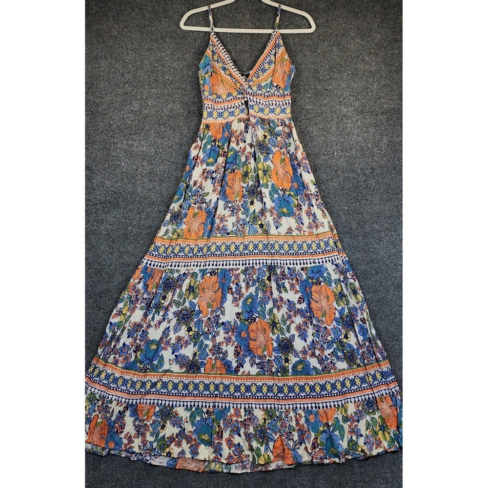 Angie Women Boho Prairie Cottagecore Festival Tiered Maxi Dress Rayon Size S NWT - Picture 3 of 13
